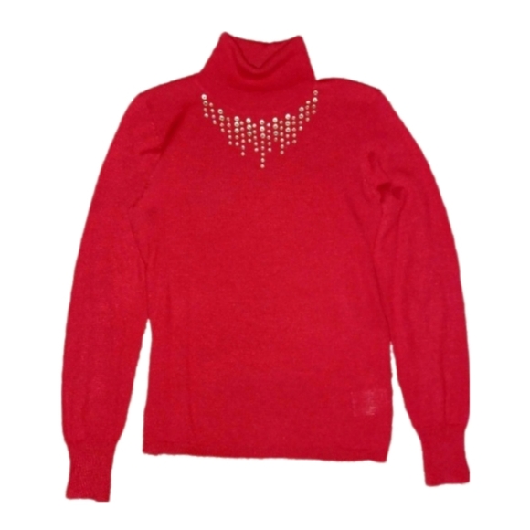 Ellen Tracy Rhinestone Design Turtleneck Sweater - Picture 2 of 5